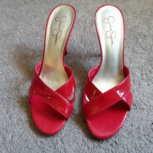 Bright Red Patent Leather Mules